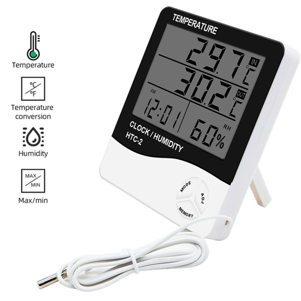 HTC-2 Digital Temperature & Humidity Meter with Time - Image 5